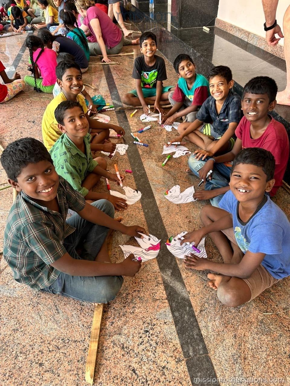 Boys art class — coloring and creating together
