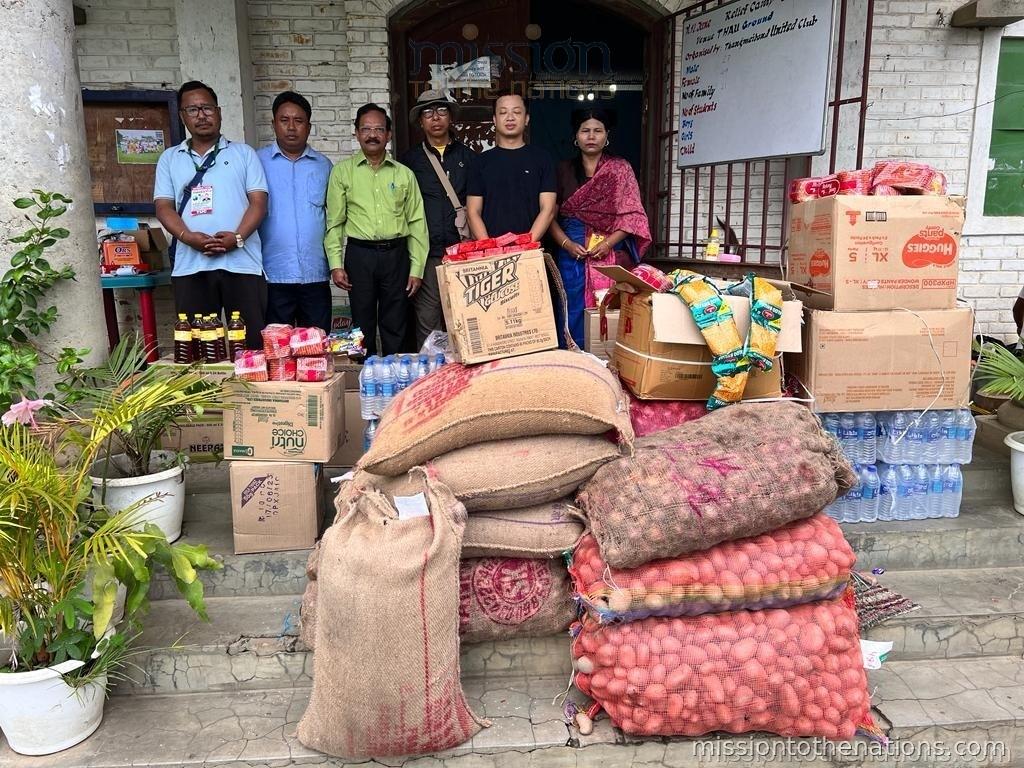 Relief programme — food supplies assembled for distribution