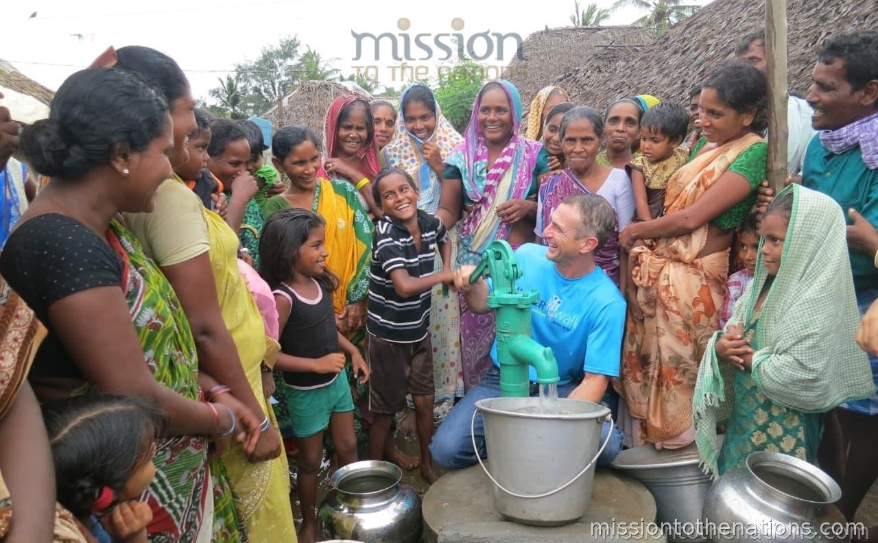 Community gathered at borewell installation